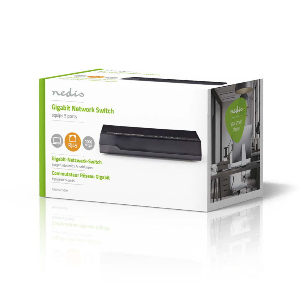 Nedis NSWH5P100BK Netzwerk-Switch 5 Ports 1 Gbit/s LED-Anzeigeleuchten