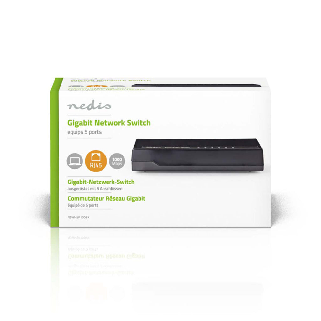 Nedis NSWH5P100BK Netzwerk-Switch 5 Ports 1 Gbit/s LED-Anzeigeleuchten