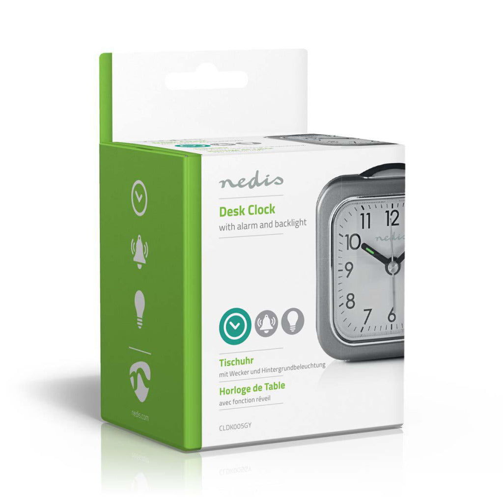 Nedis cldk005gy analoge Tischuhr mit Alarm, quadratisch, grau