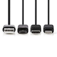 Nedis CCGP60620BK10 3-in-1-Synchronisierungs- und Ladekabel, USB-A-Stecker – Micro-B-Stecker, Typ-C-Stecker, Apple Lightning 8-Pin-Stecker, 1,0 m, Schwarz