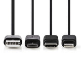 Nedis CCGP60620BK10 3-in-1-Synchronisierungs- und Ladekabel, USB-A-Stecker – Micro-B-Stecker, Typ-C-Stecker, Apple Lightning 8-Pin-Stecker, 1,0 m, Schwarz