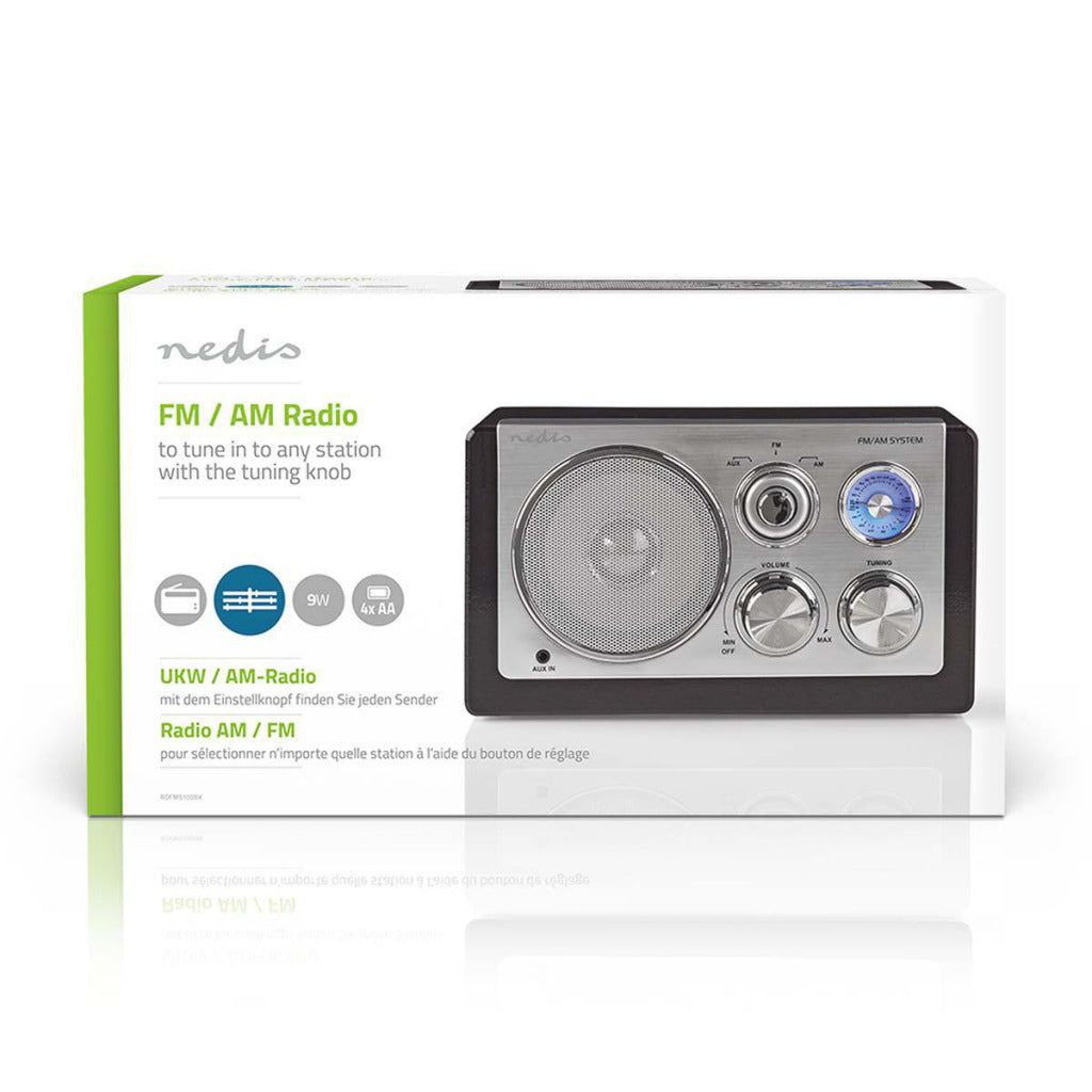 Nedis RDFM5100BK UKW-Radio, 9 W, analoges Tuning, Retro-Design, Schwarz