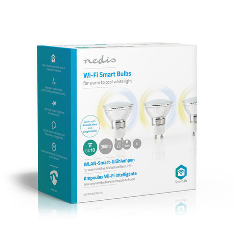 Nedis wifilw30crgu10 Wi-Fi-Smart-LED-Lampe, warm- bis kaltweiß, GU10, 3er-Pack