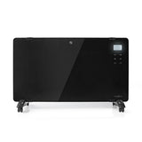 Nedis HTPL20FBK Glasplatten-Konvektorheizung, Thermostat, LCD-Bildschirm, 2 Heizstufen, stehend, Wandmontage, 2000 W, Schwarz