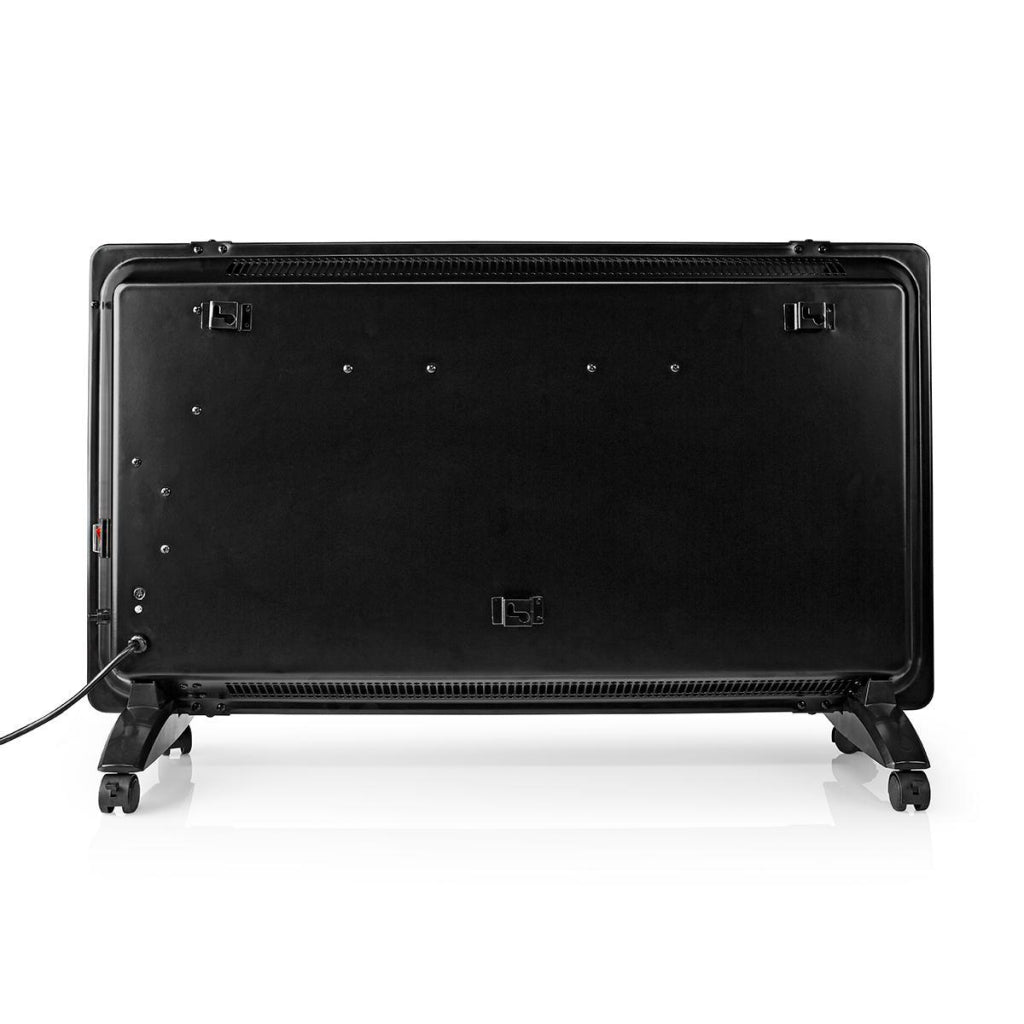 Nedis HTPL20FBK Glasplatten-Konvektorheizung, Thermostat, LCD-Bildschirm, 2 Heizstufen, stehend, Wandmontage, 2000 W, Schwarz