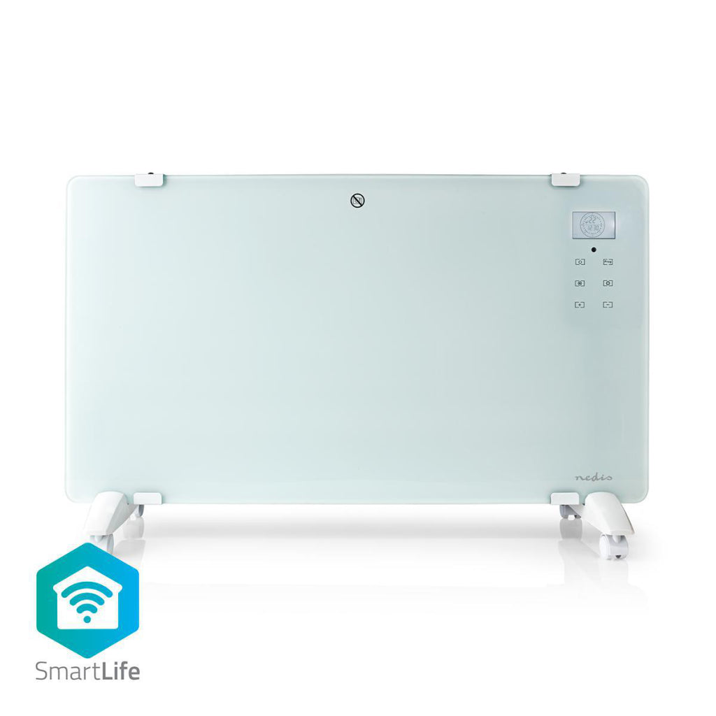 Nedis WiFiHTPL20FWT Intelligente Konvektorheizung mit WiFi-Thermostat, Glasfrontplatte, 2000 W, Weiß