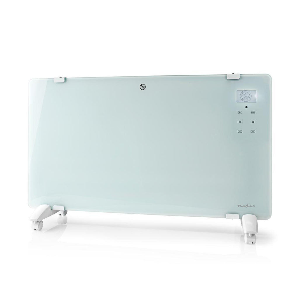 Nedis WiFiHTPL20FWT Intelligente Konvektorheizung mit WiFi-Thermostat, Glasfrontplatte, 2000 W, Weiß