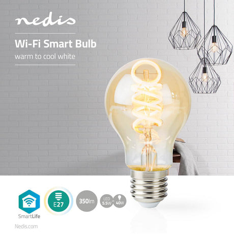 Nedis WiFilt10GDA60 WiFi Warm- bis Kaltweiße LED-Glühlampe, gedreht, E27, A60, 5,5 W, 350 lm