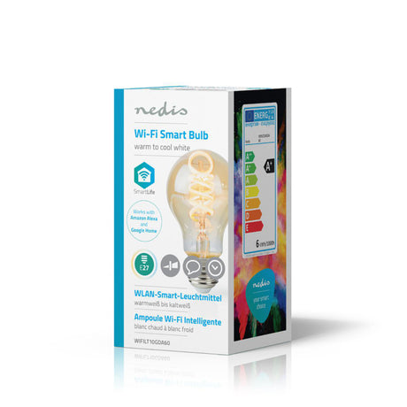 Nedis WiFilt10GDA60 WiFi Warm- bis Kaltweiße LED-Glühlampe, gedreht, E27, A60, 5,5 W, 350 lm