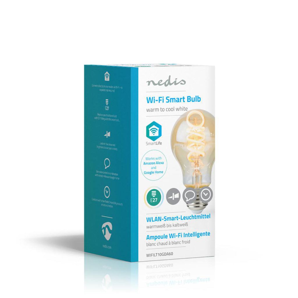 Nedis WiFilt10GDA60 WiFi Warm- bis Kaltweiße LED-Glühlampe, gedreht, E27, A60, 5,5 W, 350 lm