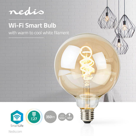 Nedis Wi-Fi LT10GDG125 Wi-Fi Warm- bis Kaltweiße LED-Glühbirne gedreht E27 G125 5,5 W 350 lm