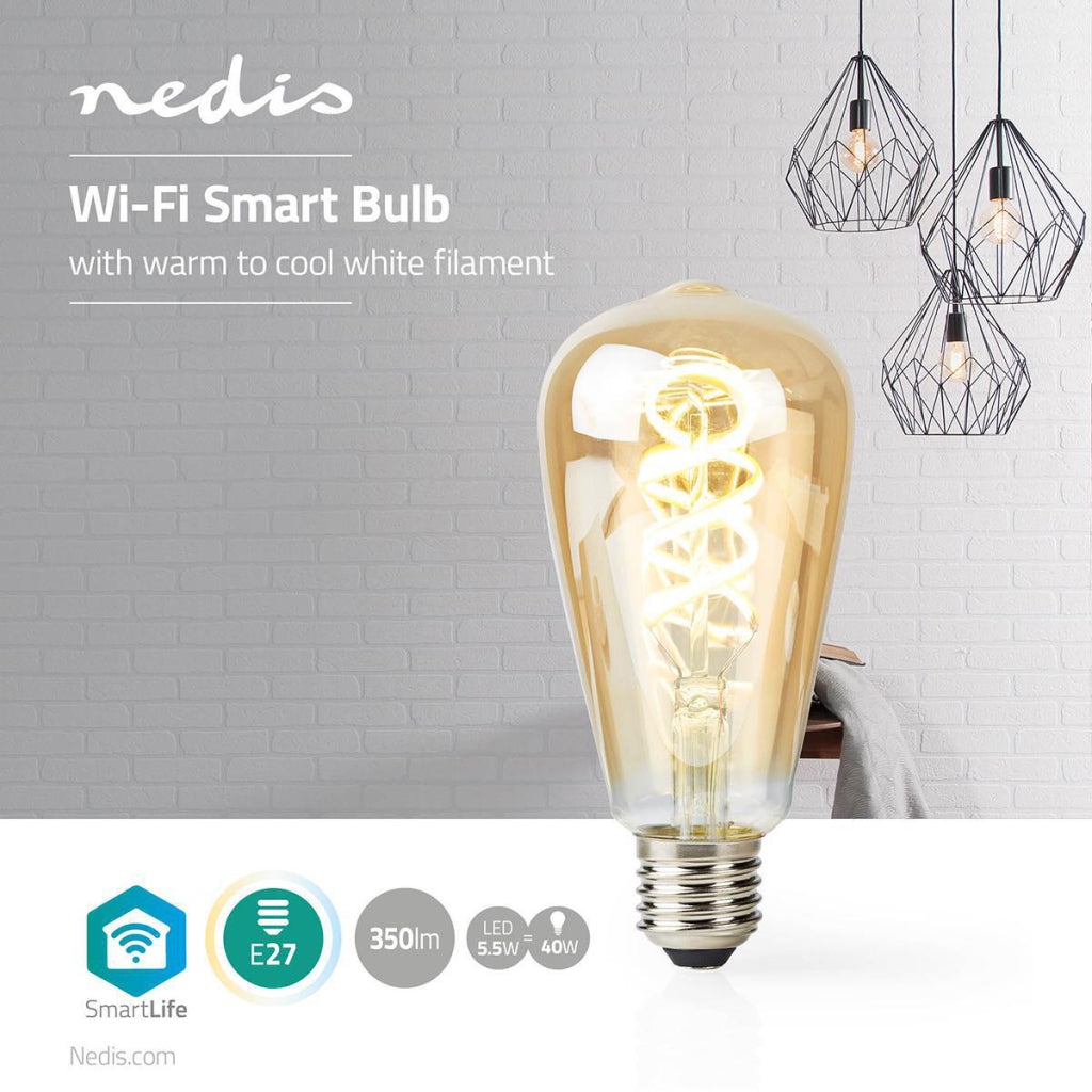 Nedis WiFiLT10GDST64 WiFi LED-Glühlampe, warm- bis kaltweiß, gedreht, E27, ST64, 5,5 W, 350 lm