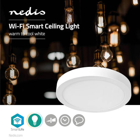 Nedis wifilaw20wt Wi-Fi Smart Deckenleuchte rund Oslash; 30 cm warm bis kaltweiß 1200 lm 18 W schlankes Design aus Aluminium