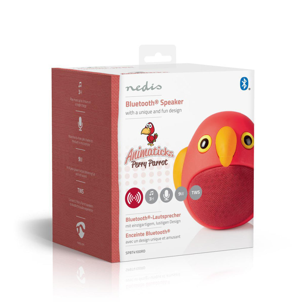 Nedis SPBT4100RD Animatics Bluetooth-Lautsprecher 3 Stunden Spielzeit Freisprechen Perry Parrot