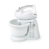 Nedis kahm110cwt Handmixer 200 W, 5-Gang-Turbofunktion, rotierende Schüssel, 2 Knethaken, 2 Rührbesen, grauweiß