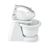 Nedis kahm110cwt Handmixer 200 W, 5-Gang-Turbofunktion, rotierende Schüssel, 2 Knethaken, 2 Rührbesen, grauweiß