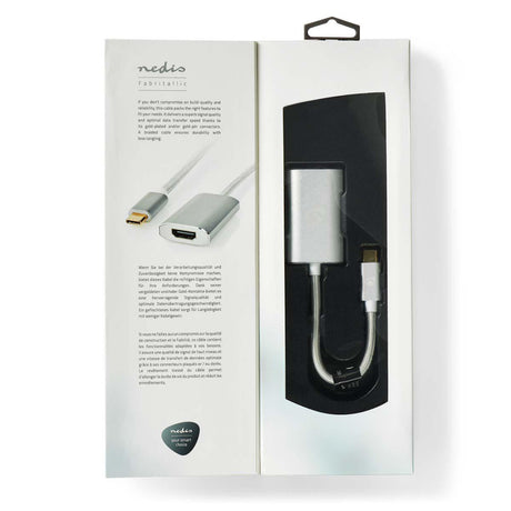 Nedis cctb64680al02 USB-Adapter USB 3.2 Gen 1 USB Typ-C Handel; männlicher HDMI-Handel; Verbinder 0,20 m rund, vergoldetes gestricktes Nylon, silberfarbene Abdeckung, Fensterbox