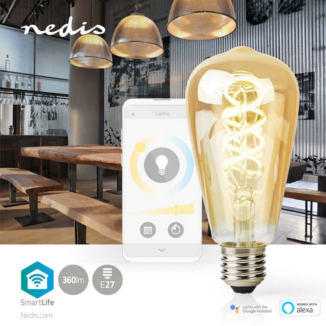 Nedis Wi-Fi LRT10ST64 SmartLife LED-Glühlampe, WLAN, E27, 360 lm, 4,9 W, warm bis kaltweiß, 1800–6500 K, Glas, Android Trade; ios st64