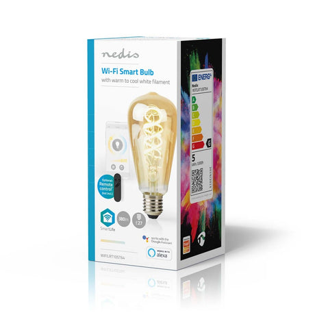 Nedis Wi-Fi LRT10ST64 SmartLife LED-Glühlampe, WLAN, E27, 360 lm, 4,9 W, warm bis kaltweiß, 1800–6500 K, Glas, Android Trade; ios st64