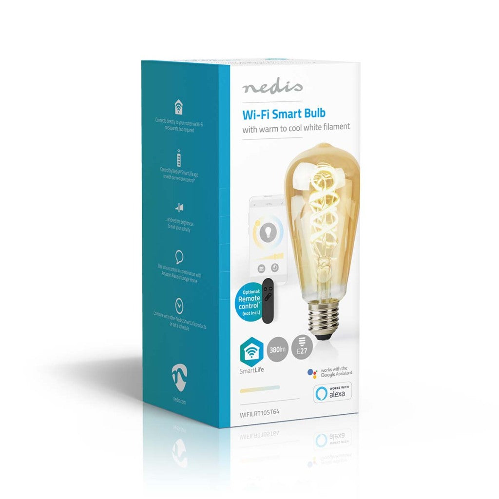 Nedis Wi-Fi LRT10ST64 SmartLife LED-Glühlampe, WLAN, E27, 360 lm, 4,9 W, warm bis kaltweiß, 1800–6500 K, Glas, Android Trade; ios st64