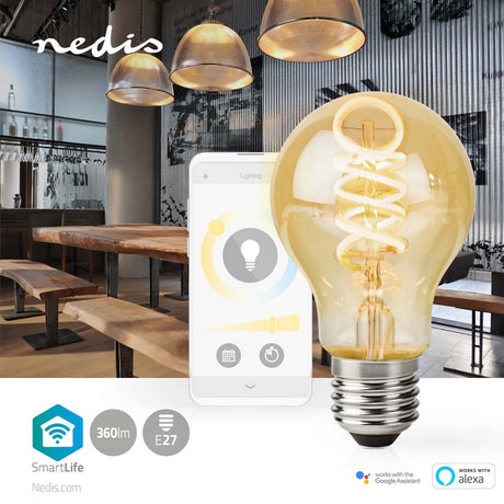 Nedis Wi-Fi LRT10A60 SmartLife LED-Glühlampe, WLAN, E27, 360 lm, 4,9 W, warm bis kaltweiß, 1800–6500 K, Glas, Android Trade; iOS-Peer