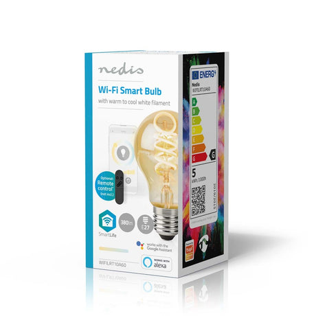 Nedis Wi-Fi LRT10A60 SmartLife LED-Glühlampe, WLAN, E27, 360 lm, 4,9 W, warm bis kaltweiß, 1800–6500 K, Glas, Android Trade; iOS-Peer