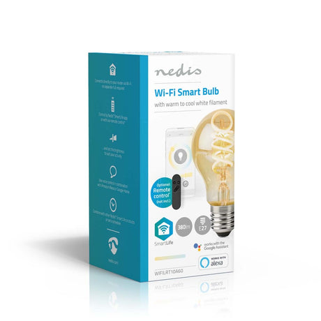 Nedis Wi-Fi LRT10A60 SmartLife LED-Glühlampe, WLAN, E27, 360 lm, 4,9 W, warm bis kaltweiß, 1800–6500 K, Glas, Android Trade; iOS-Peer