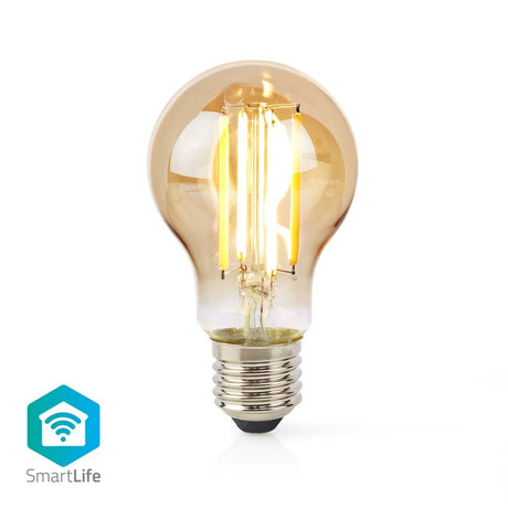 Nedis WiFiLRF10A60 SmartLife LED-Glühlampe, WLAN, E27, 806 lm, 7 W, warmweißes Glas, Android iOS, Birne