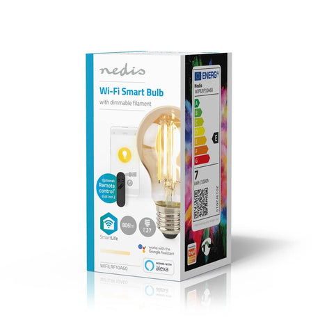Nedis WiFiLRF10A60 SmartLife LED-Glühlampe, WLAN, E27, 806 lm, 7 W, warmweißes Glas, Android iOS, Birne