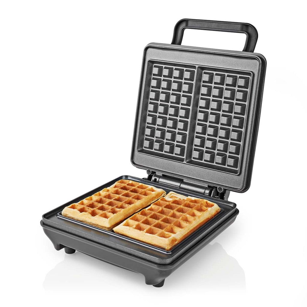 Nedis KAWP210FBK Waffeleisen, belgische Waffeln, 22 x 12,5 cm, 1200 W, automatische Temperaturregelung, Aluminium