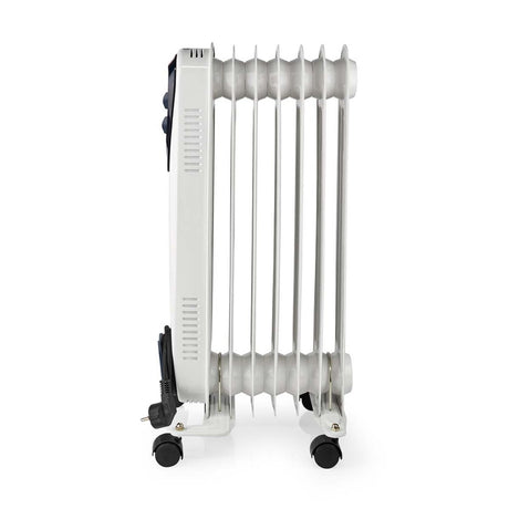 Nedis HToi30WT7 mobiler Ölradiator 600 900 1500 W 7 Lamellen verstellbarer Thermostat 3 Heizstufen Kippschutz weiß