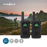 Nedis WLTK0610BK Walkie-Talkie-Set, 2 Mobilteile, bis zu 6 km, Frequenzkanäle: 8 PTT Vox, bis zu 3 Stunden Kopfhörerausgang, 2 Headsets, Schwarz