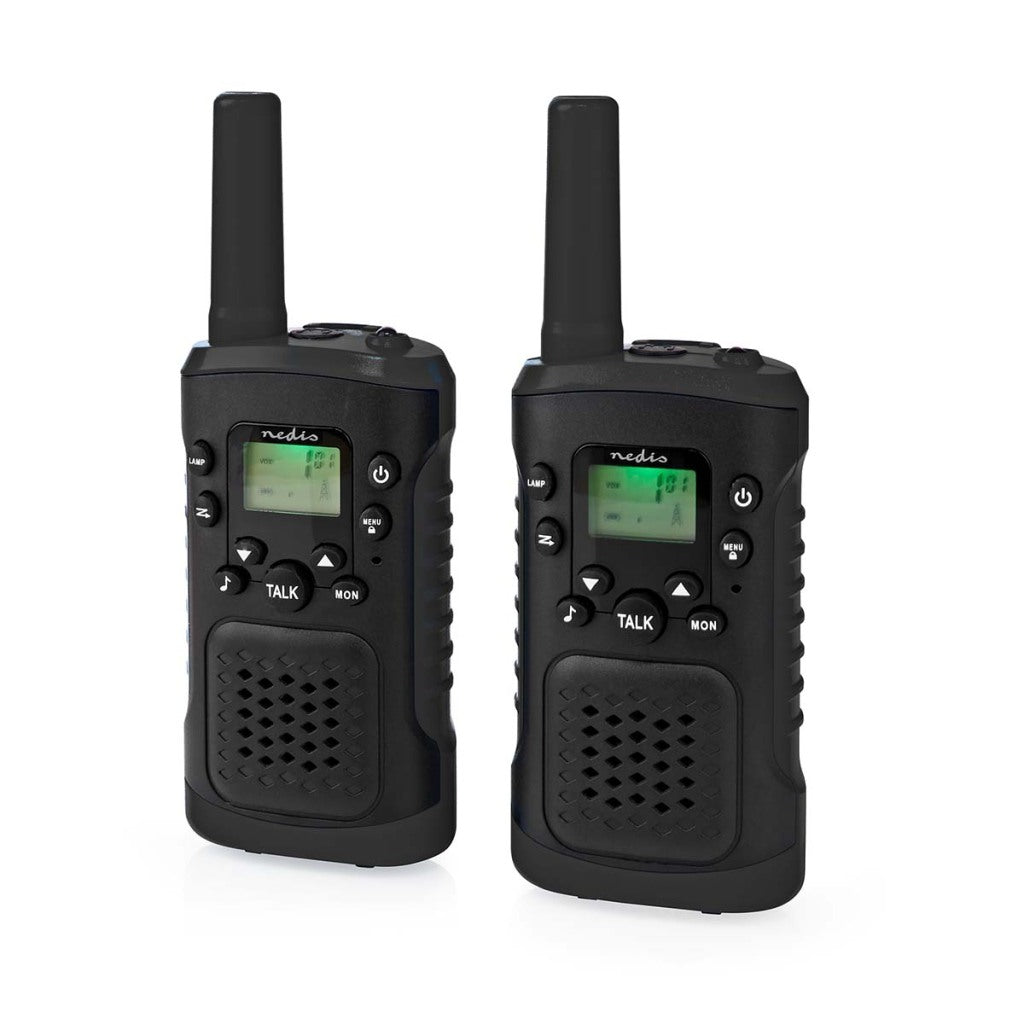Nedis WLTK0610BK Walkie-Talkie-Set, 2 Mobilteile, bis zu 6 km, Frequenzkanäle: 8 PTT Vox, bis zu 3 Stunden Kopfhörerausgang, 2 Headsets, Schwarz