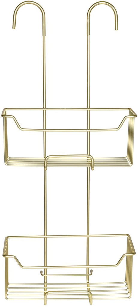 Wenko Duschablage Milo 2-lagiger Edelstahl goldfarben 25x55cm - ohne Bohren - hängende Duschablage - Duschkorb - hängende Duschablage