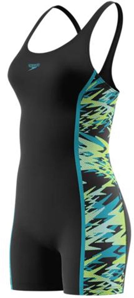 Speedo hyperboom spl muscleb legsuit dames - badpak met pijpjes dames en muscleback - chloorbestendig sportbadpak dames - kleurvast zwempak dames - zwart groen - 40