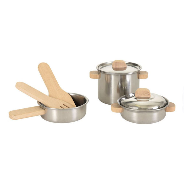 Egmont pannenset met houten handvatten.