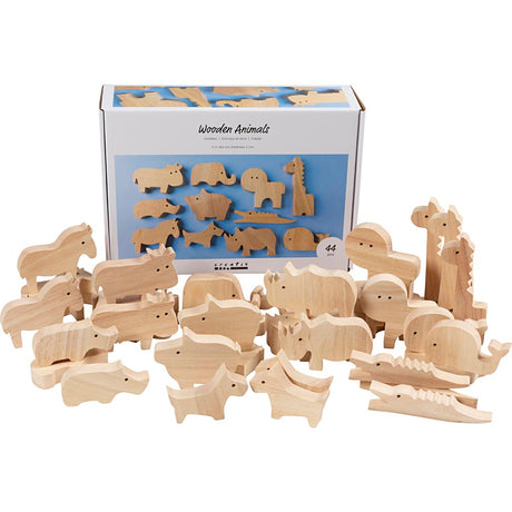 Creativ Company Holztiere, Bauernhof und Safari, H: 3-14,5 cm, Stärke 2 cm, 44 Stück 1 Box