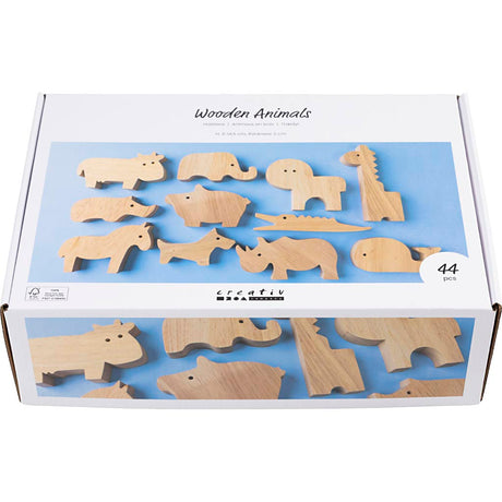 Creativ Company Holztiere, Bauernhof und Safari, H: 3-14,5 cm, Stärke 2 cm, 44 Stück 1 Box