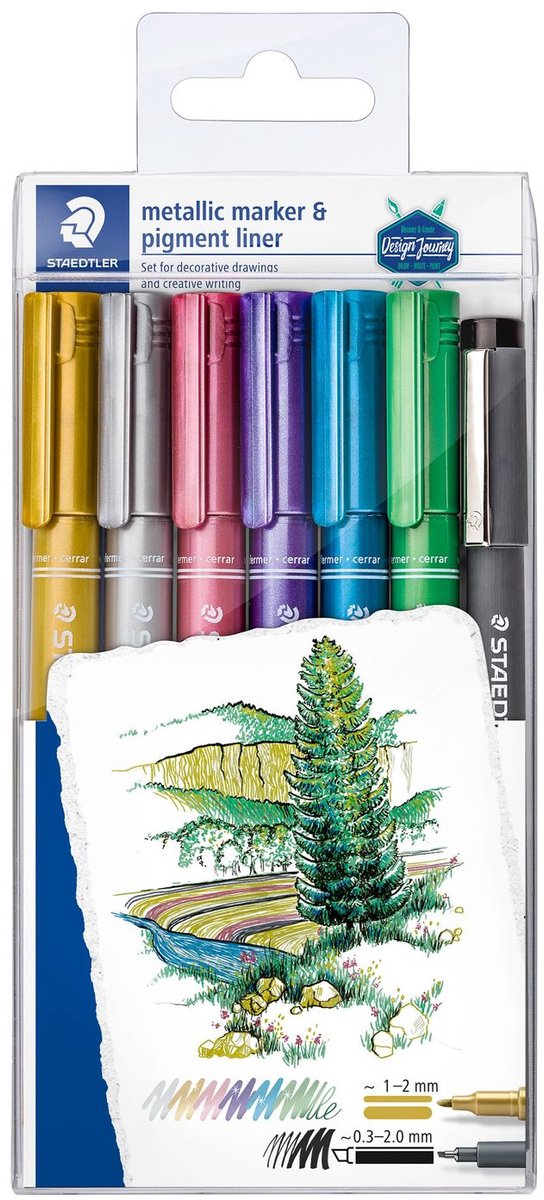 Staedtler Design Journey Metallic-Stift – Promo-Set 6 Farben + kostenloser Pigment-Liner