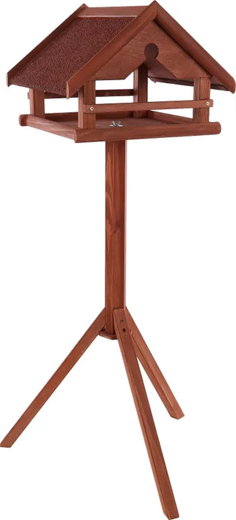Flamingo-Vogelfutterhaus mit Ständer aus Hafnirholz – 42 cm L x 40,5 cm B x 119 cm H, aus Kiefernholz, wasserabweisend, robust und langlebig