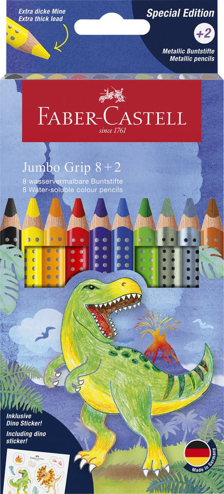 Faber-Castell Buntstifte – Jumbo-Griff Dino – 8 Farbgriffe + 2 Metallgriffe – mit Aufklebern – FC-110922