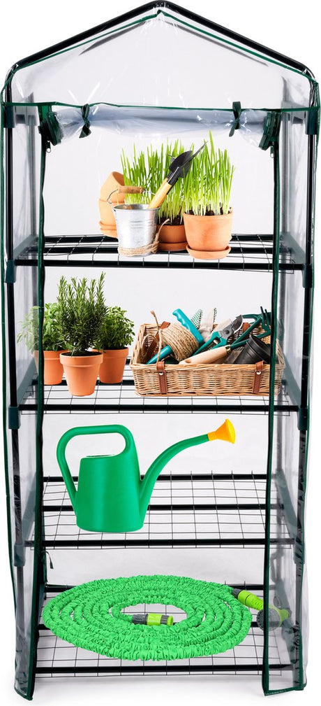 Kinzo garden broeikas – kunststof serre met 4 verdiepingen – 69 x 49 x 160 cm – groen