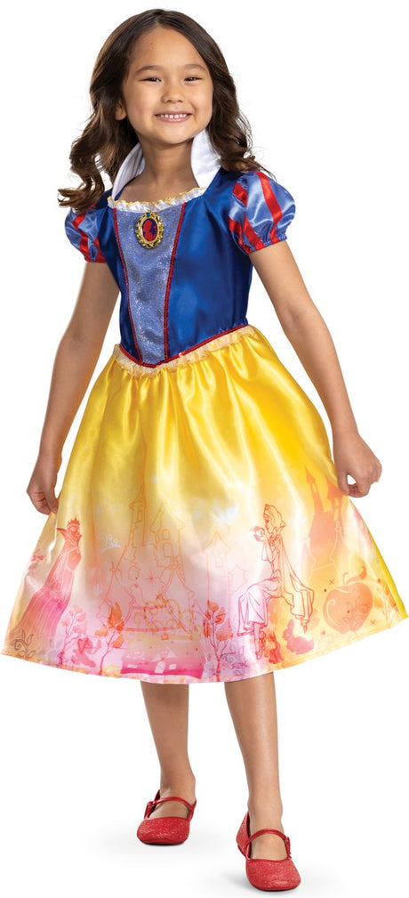 Disney-Prinzessin-Verkleidung – Schneewittchen, schneeweißes Kleid im Märchenbuch-Klassiker, Größe M (7–8 Jahre), Mädchen