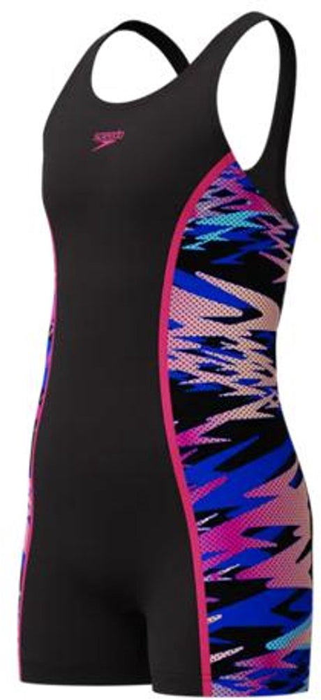 Speedo h-boom splice muscleb legsuit meisjes - chloorbestendig badpak meisjes met pijpjes - kleurvast zwempak meisjes - sportbadpak meisjes met muscleback - zwart roze - 152
