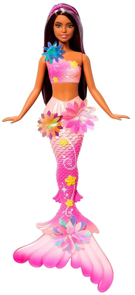 Barbie Flower Magic Meerjungfrau-Puppe – magische Blumen, die blühen – braun-rosa