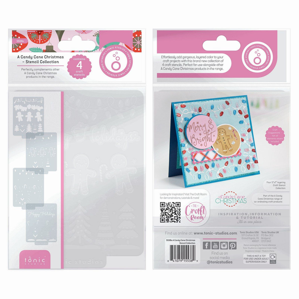 Tonic Studios • Ein Zuckerstangen-Weihnachtsschablonenset, 4-tlg