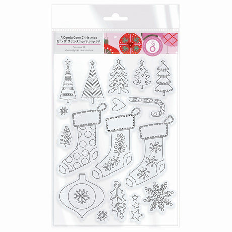 Tonic Studios • Ein Zuckerstangen-Weihnachtsstempelset, 3 Strümpfe, 18-tlg