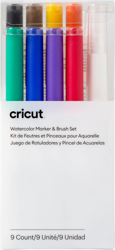 Cricut aquarellstiften -pinsel, 9er stiftset groen, blauw, violet, rood, zwart, bruin, geel, oranje