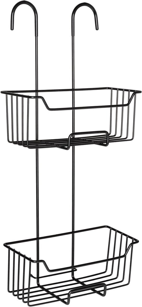 Wenko Duschablage Milo 2-lagiger Edelstahl schwarz 25x55cm - ohne Bohren - hängende Duschablage - Duschkorb - hängende Duschablage
