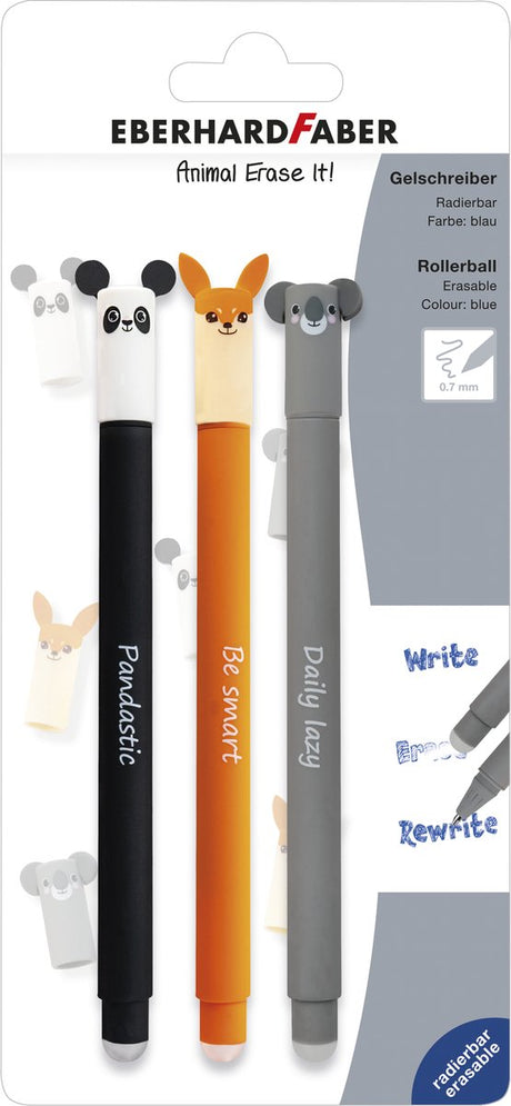 Eberhard Faber – Gelstift – Animal Erase-It – Blister-Arsch. Farbe - Schreibfarbe blau - ef-582123 - (Panda, Koala, Fuchs)